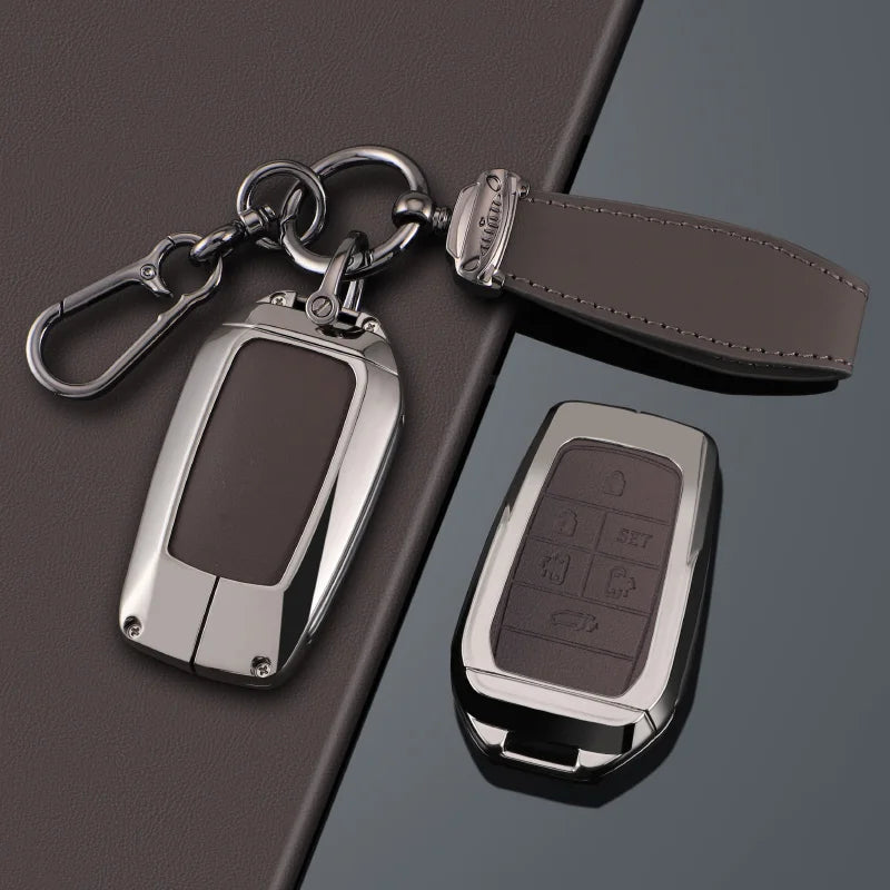 Zinc Alloy + PU Leather Car Key Case Cover For 2019-2025 Land Cruiser Highlander Camry Sienna Venza Hilux Fortuner Corolla Prius