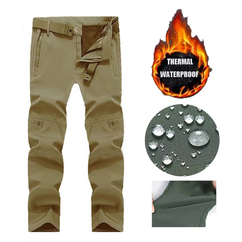 Tactical Military Men Winter Autumn Fleece Waterproof Cargo Pants Hiking Camping Softshell Climbing Casual Warm Combat Trousers