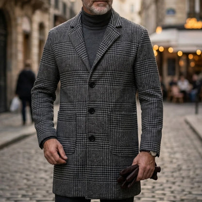 Men's Thickened Coat Warm Houndstooth Trench Coat New Arrival Outdoor Autumn Winter Windproof Overcoat with Lining Jacket Man