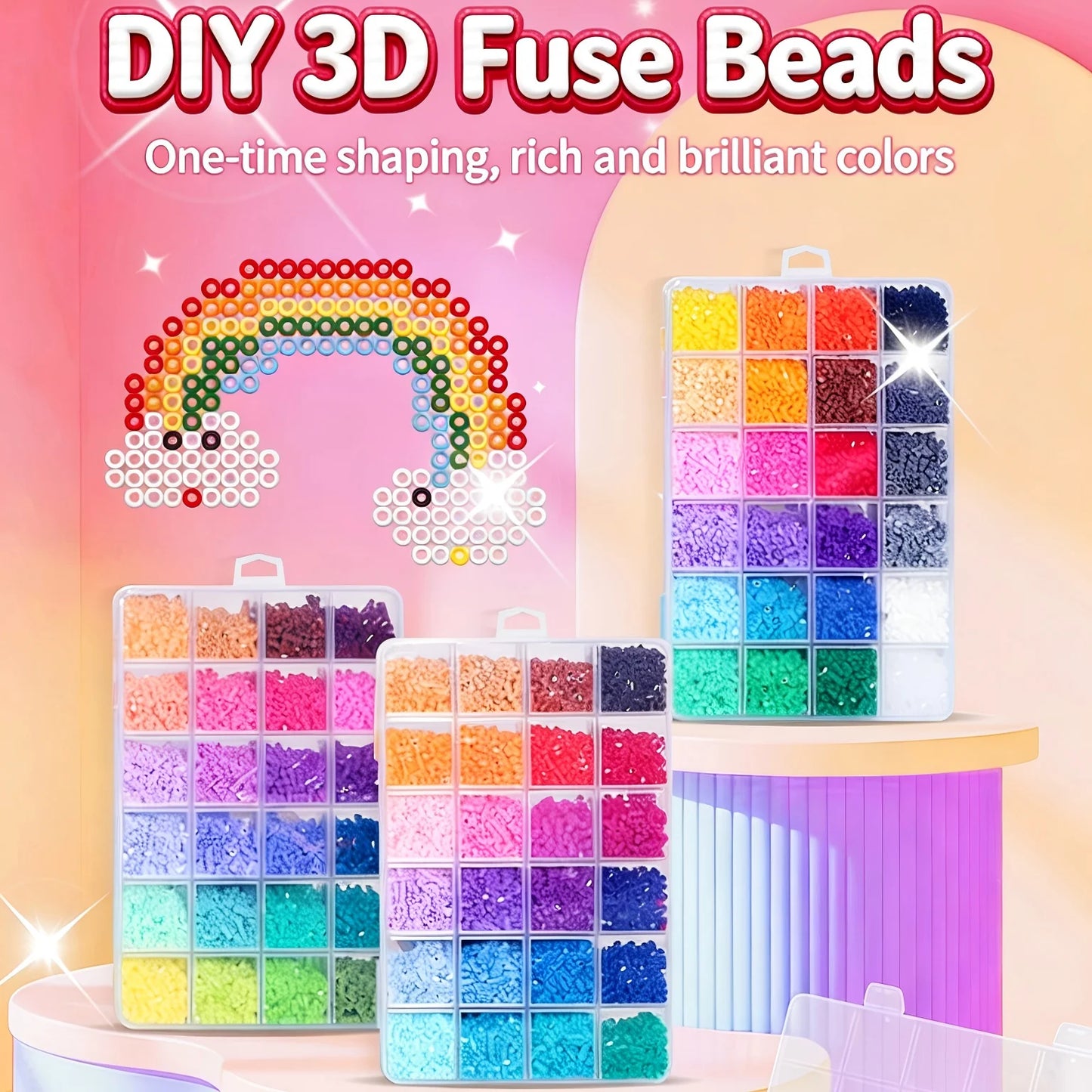Bestseller 24/48 Colors Fuse Beads Complete Set, 2.6mm Perler Beads for 3D DIY Craft, with Ironing Papers, Gift for Kids Teens