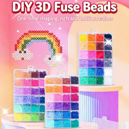 Bestseller 24/48 Colors Fuse Beads Complete Set, 2.6mm Perler Beads for 3D DIY Craft, with Ironing Papers, Gift for Kids Teens
