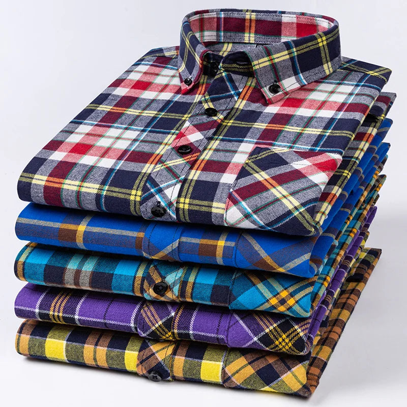 Plus Size 8XL 100% Cotton Sanding Long-Sleeve Shirts for Men Slim Fit Casual Plain Shirt Soft Palid Tops Designer Elegant Clothe