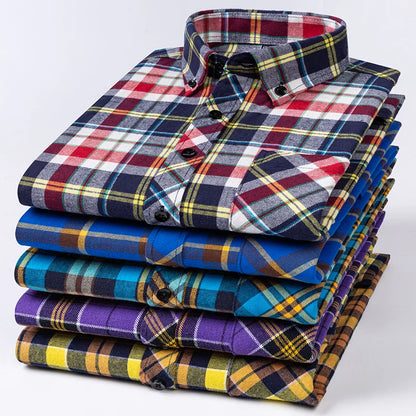 Plus Size 8XL 100% Cotton Sanding Long-Sleeve Shirts for Men Slim Fit Casual Plain Shirt Soft Palid Tops Designer Elegant Clothe