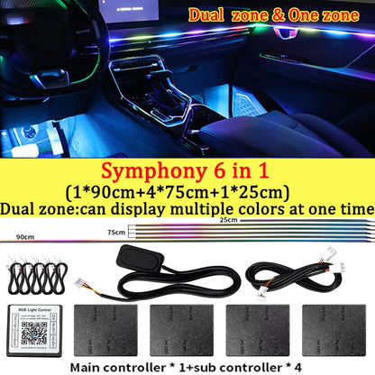 10/14/18/22 in 1 Dual Zone Hidden Acrylic RGB 64/213 Color Symphony Streamer Auto Interior Car Ambient Light Kit APP Control 12V