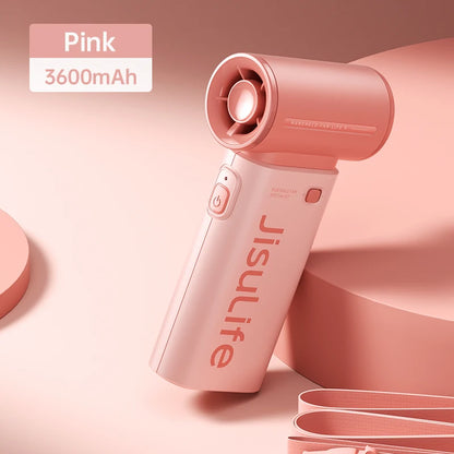 JISULIFE Handheld Turbo Fan,Super Strong Wind,5 Speeds,Long Battery Life,5000mAh,USB Rechargeable,Multipurpose Pocket fan
