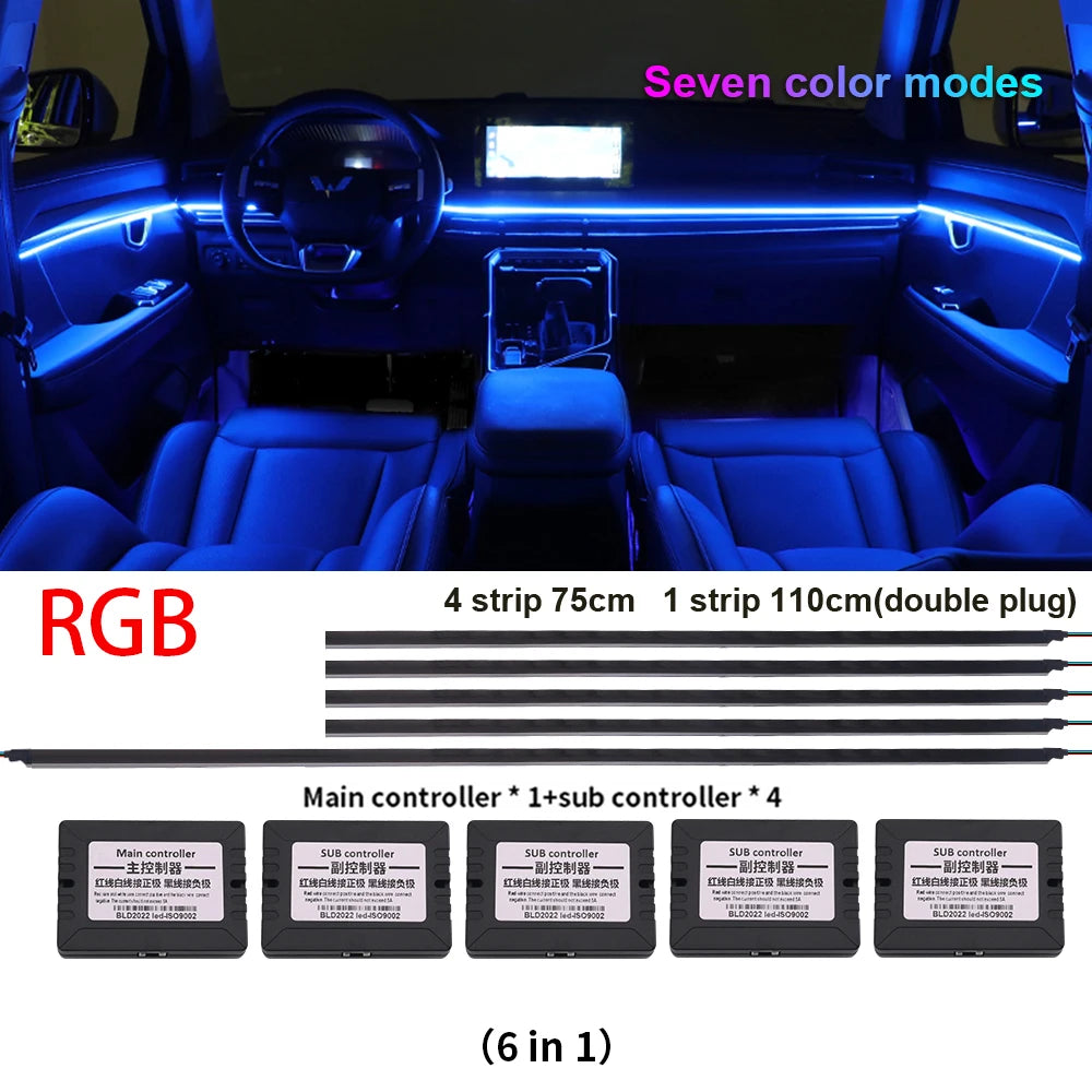 18 in 1 New LED Hidden Car Ambient Light Interior LED Black Hidden Acrylic Atmosphere Strip RGB 64/Full Colors Streamer Symphony