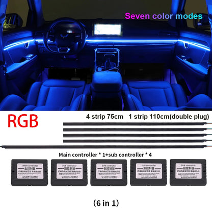 18 in 1 New LED Hidden Car Ambient Light Interior LED Black Hidden Acrylic Atmosphere Strip RGB 64/Full Colors Streamer Symphony