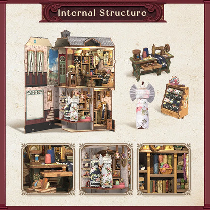 CUTEBEE Book Nook Kit for Marguerite Tailor 3D Wooden Dollhouse Puzzle with LED Light DIY Miniature Model Decor