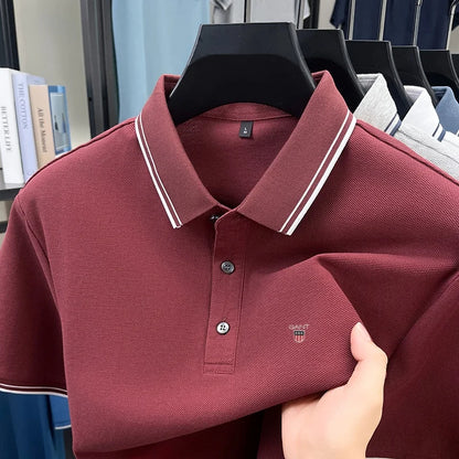 Summer men's exquisite embroidered short-sleeved POLO shirt 100% cotton breathable striped lapel daily business casual T-shirt