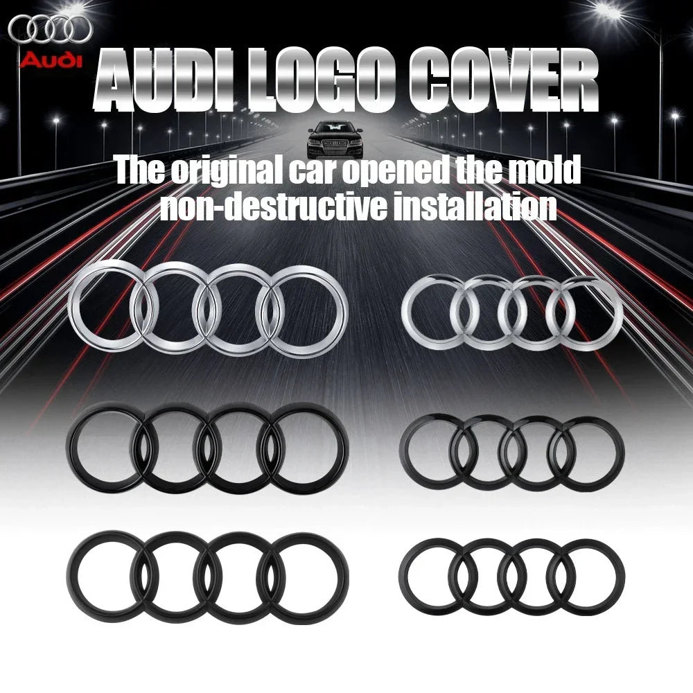 Black Silver ABS 4 Ring Car Hood Bonnet Front Grill Trunk Rear Emblem Logo Badge Sticker For Audi A3 A4 A5 A6 A7 TT Q2 Q3 Q5 Q8