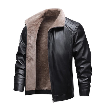 Winter Fleece-lined Leather Jacket Men 2025 New Coat Men's Top Windproof Leisure Mens Streetwear Zipper Retro Moto Biker Jackets