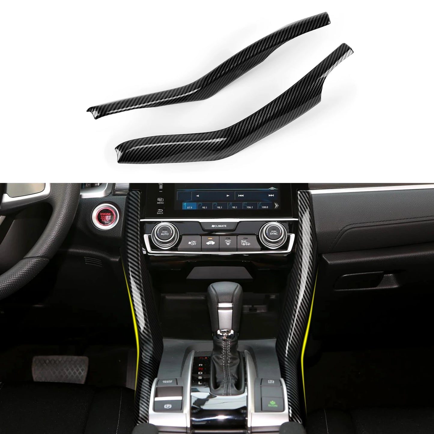 For Honda Civic 10th Gen (2016 -2021) Interior Accessories, Car Center Console Gear Shift Panel , Carbon Fiber ABS Trim Sticker