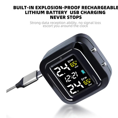 Motorcycle Tire Pressure Monitor Digital Display External Motorcycle Wireless Tire Pressure Detector With 2 External Sensors