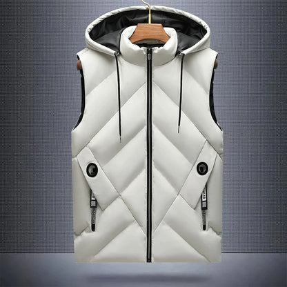 Winter Down Cotton Vest Jacket Men Waterproof Zipper Detachable Hat Sleeveless Coat Man Hooded Stand-Up Collar Casual Waistcoat