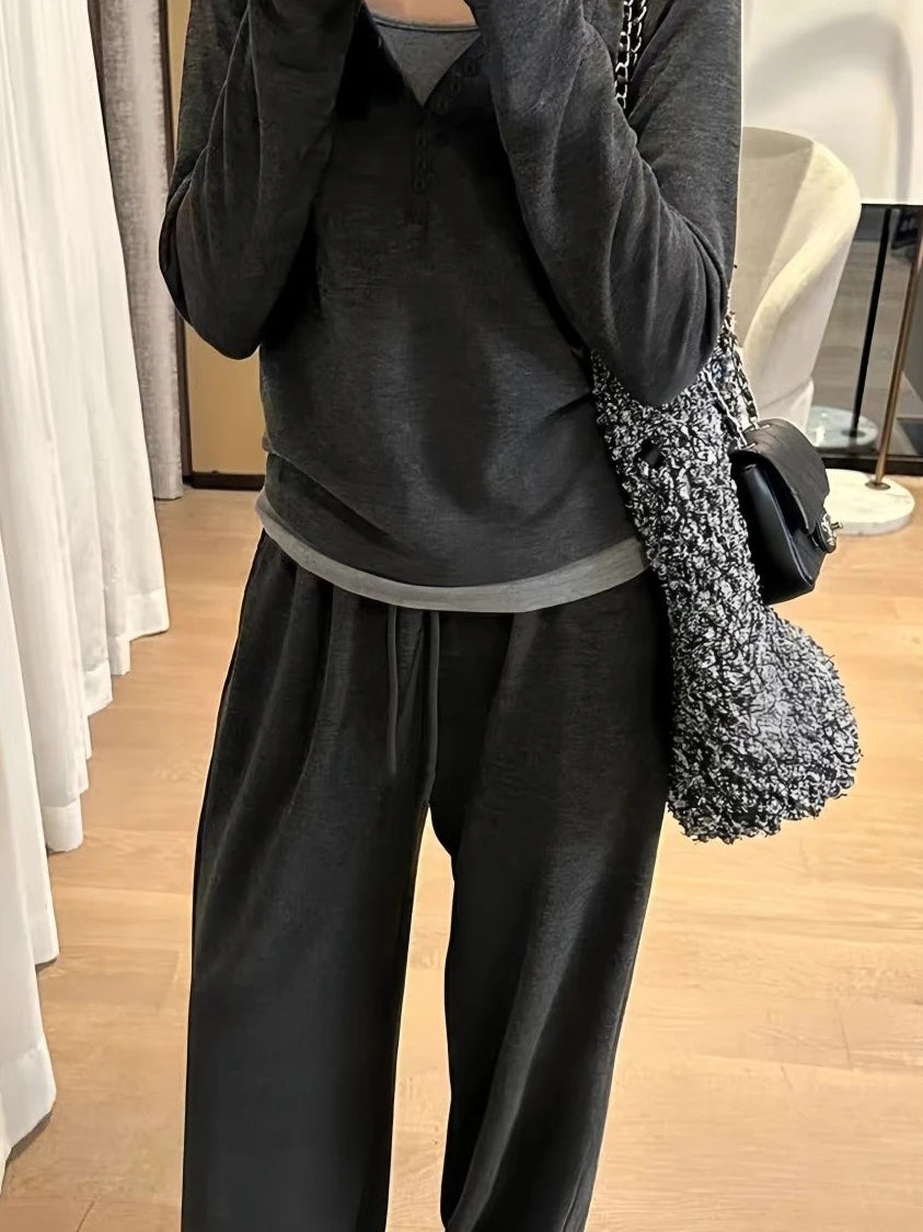 Black Soft Plush 2025 New Style Hooded Patchwork Casual Sporty Spring Autumn Leisure Cotton Pants Set Fashionable Trousers