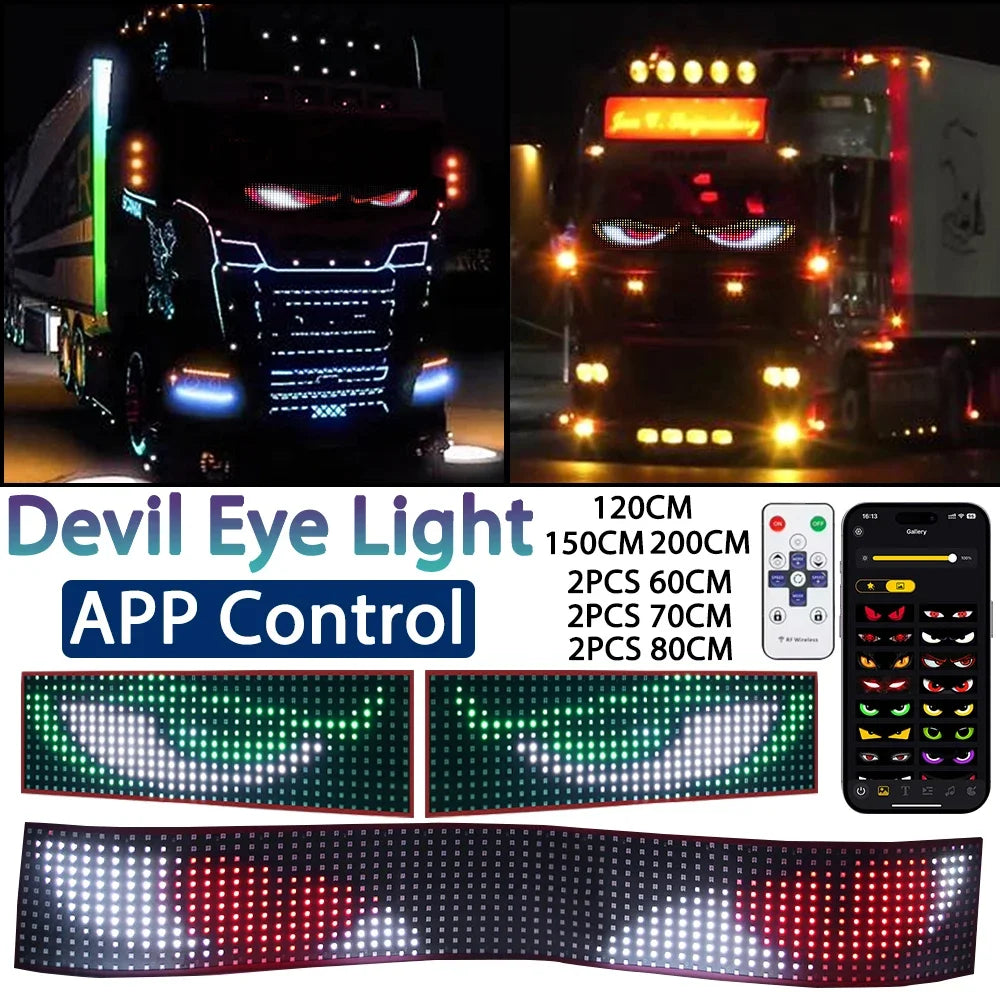 LED Truck Car Devil Eye Dynamic Pixel Panel Light Soft Foldable Lighting Scrolling 12V 24V For Board Windshield APP Remote