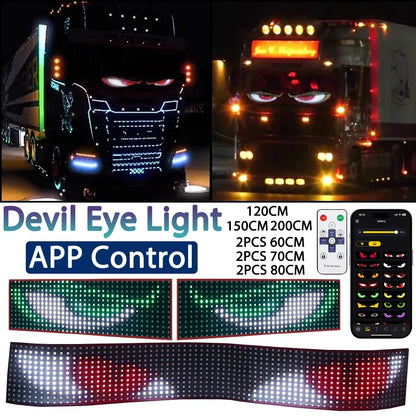 LED Truck Car Devil Eye Dynamic Pixel Panel Light Soft Foldable Lighting Scrolling 12V 24V For Board Windshield APP Remote