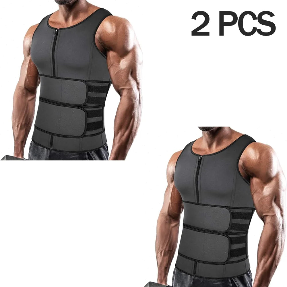 Men Sauna Zipper Waist Trainer Vest Slimming Shirt Tank Top Trimmer Body Shaper Compression Undershirt Fat Burner Workout Tops