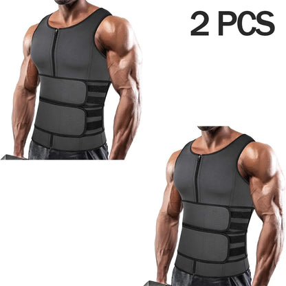 Men Sauna Zipper Waist Trainer Vest Slimming Shirt Tank Top Trimmer Body Shaper Compression Undershirt Fat Burner Workout Tops