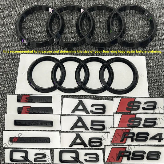 6/5Pcs 4Ring ABS Car Hood Front Grill Rear Trunk Emblem Stickers For Audi A3 A4 A5 A6 A7 Q2 Q3 Q5 Q8 S3 S4 S5 S6 RS3 RS4 RS5 RS6
