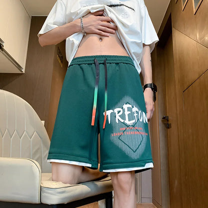 High Street Ice Silk Shorts Men Summer Thin Quick Dry Beach Pants Loose Straight Leg Loose Sports Casual Streetwear Joggers Man