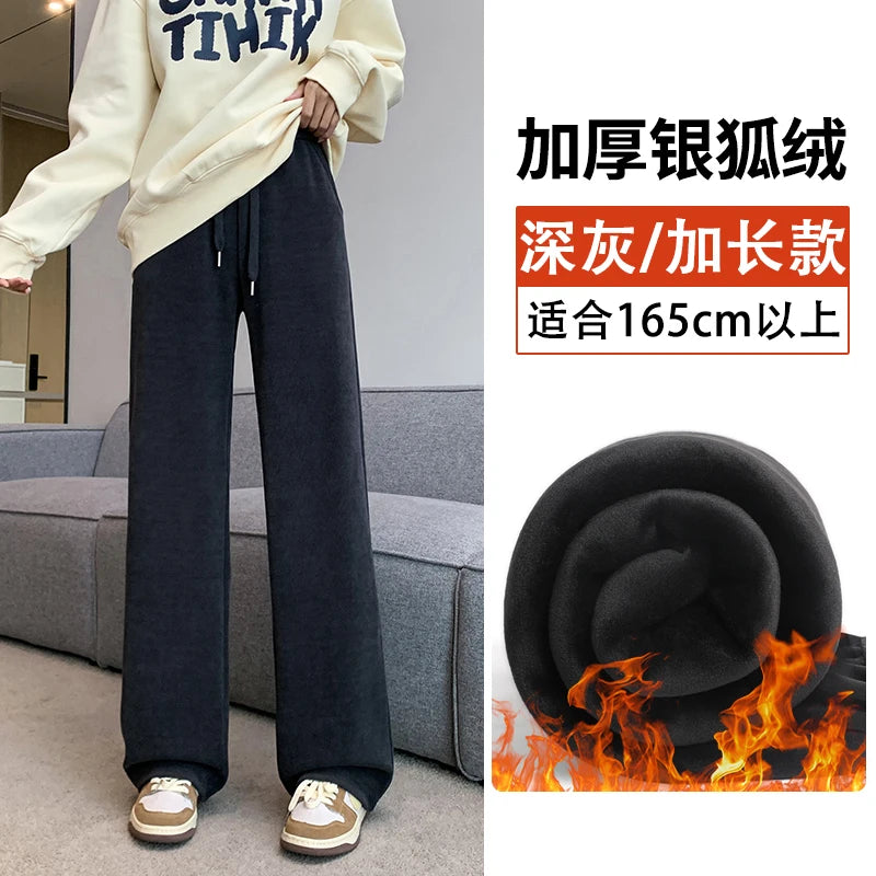plus Size Women's Casual High Waist Thin Wide Leg Pants Spring Autumn Straight Cut Long Trousers Comfortable Slimming Effect