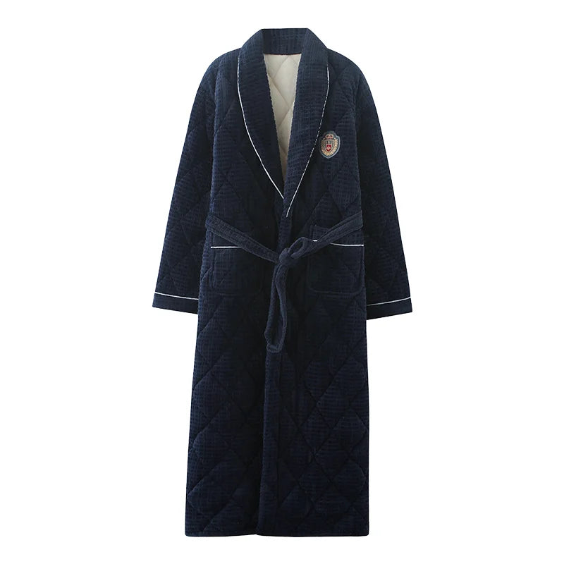 Winter Men Bath Robe 3 Layer Clip Cotton Bathrobe Male Dressing Gown Pijamas Hombre