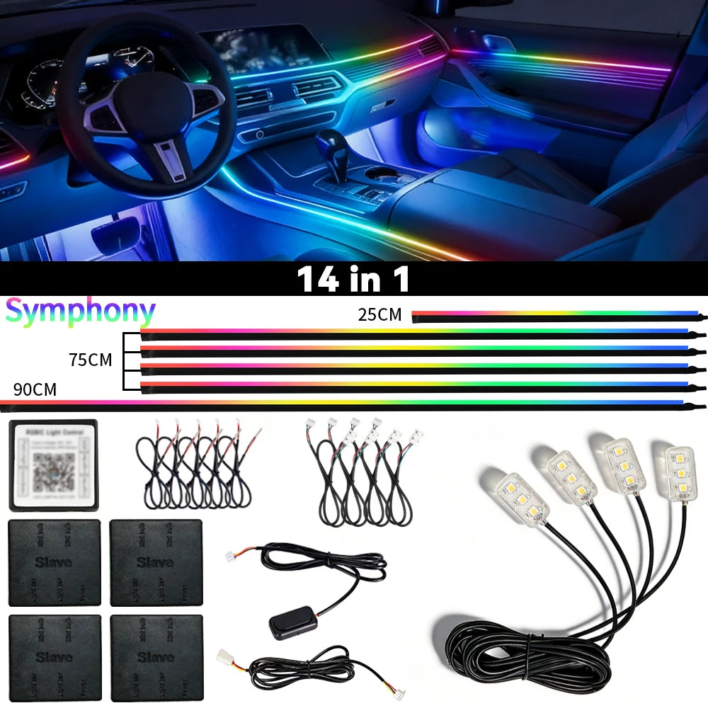 Led Car Ambient Lights 213 64 Color RGB Symphony Streamer Bluetooth Rainbow Interior Acrylic Strips Auto Atmosphere Lamp Kit