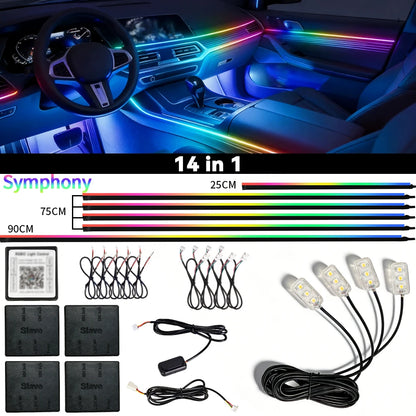 Led Car Ambient Lights 213 64 Color RGB Symphony Streamer Bluetooth Rainbow Interior Acrylic Strips Auto Atmosphere Lamp Kit