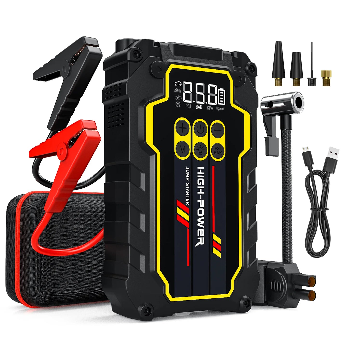 CEYYOR Car Jump Starter With Built-in Air Compressor,Portable 12V 4000A Booster Starting Device With LED Lights & Pressure Gauge