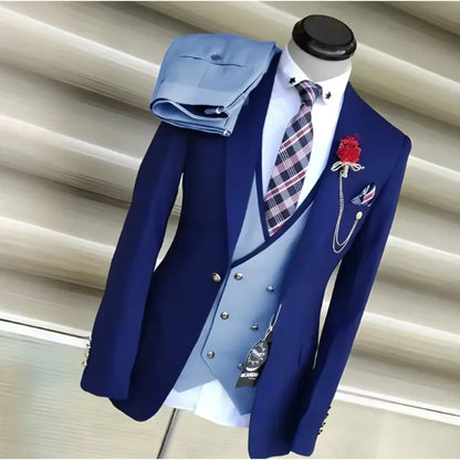 Business Suits for Men Wedding Groom Notch Lapel Double Breasted Vest Men Dress Costume Homme Prom Party Men Clothes 3 Pcs