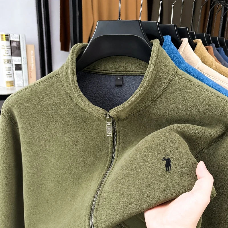 Luxury customized autumn winter new mens stand up collar jacket velvet warm zipper cardigan top exquisite brand embroidered coat