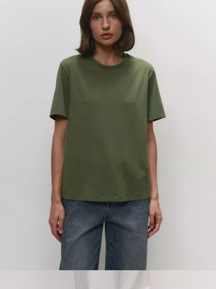 Bornladies Summer 100% Cotton Women's T-shirt Bottoming Basic Fashionable Lady Short Sleeve Loose Tops Shirts Solid 230g/㎡ Tops