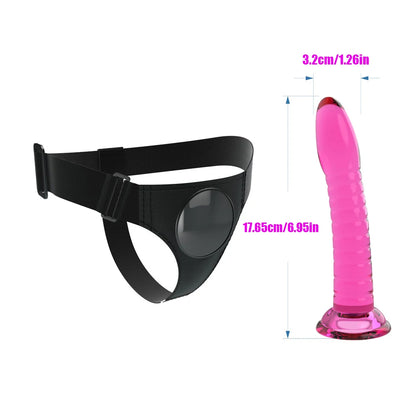 Adjustable Strap-on Harness with Spiral Dildo Hands-free Interaction 4 Colors Wearable Adult Sex Toy Product for He
