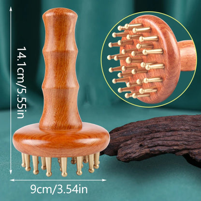29-Tooth Solid Brass Meridian Brush Craftsmanship Wooden Handle Massager Brush Multipurpose Beauty & Body Shaping Massage Tool.
