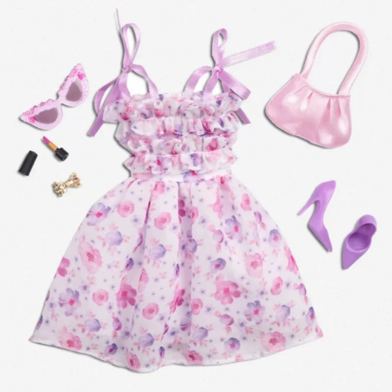 Original Barbi e Style Gold Label Doll Clothes Set Collector'S Edition Fashion Collection White Pleated Skirt With Bag Fans Gift