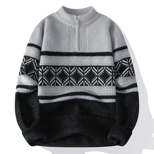 Men's Fashion stripe pattern Sweaters 2024 Autumn/Winter Loose Knittwear Men sweater youth Thick Warm wool pullovers M-4XL ﻿