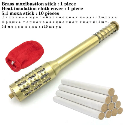 Brass Rotable Massage Stick Handhold Moxa Roll Burner Acupoint Pressure Massager Warm Body Acupuncture Meridian Health Care