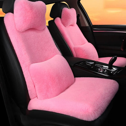 2/3/4pcs Super Soft Fluffy Rabbit Faux Fur Car Seat Cover Winter Plush Warm Thick Home Car Seat Cushion Pad Neck/Waist Pillow