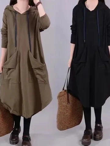 Casual Loose Long Sleeve Dress for Middle-Aged And Elderly Mothers Spring Autumn plus Size Women's Clothing Slimming Belly Co...
