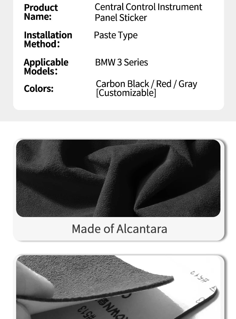 For BMW F30 F32 F34 Center Console Dashboard and Instrument Panel Trim Sticker Car Interior Tuning Accessorie Made of Alcantara