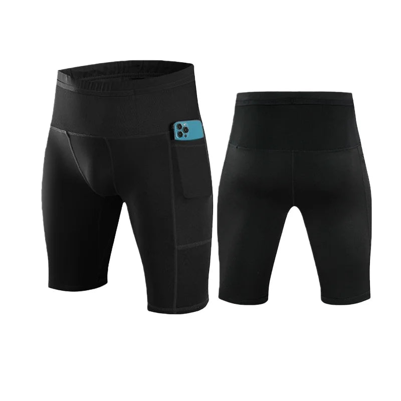 Men's Compression Running Shorts with Pockets Mesh Liner, Tight Athletic Sport Shorts for Marathon Jogging Gym Workout