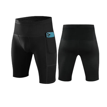 Men's Compression Running Shorts with Pockets Mesh Liner, Tight Athletic Sport Shorts for Marathon Jogging Gym Workout