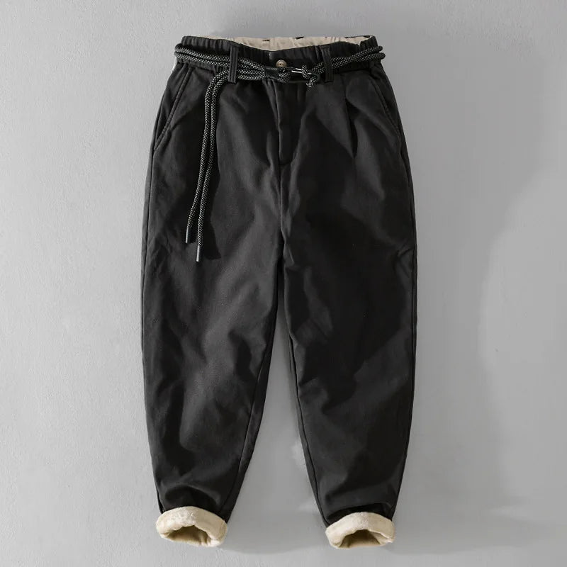 Winter New Cargo Velvet Pants for Men Clothing Cotton Thicked Keep Warm Simple Daily Trousers F7628