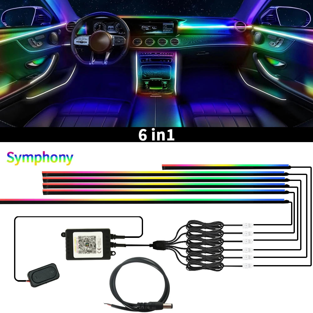 Symphony Interior Car LED Ambient Strip Lights with APP Control Music Sync RGB Decorative Lamp 18 in 1 Auto Atmosphere Light