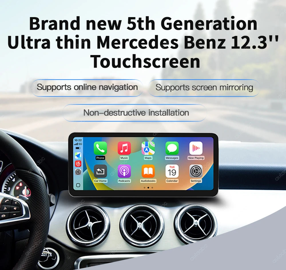 12.3“Wireless CarPlay For Mercedes Benz GLA CLA GLC GLK W205 W176 C117  Ultra thin Touch Multimedia screen with Android Auto BT