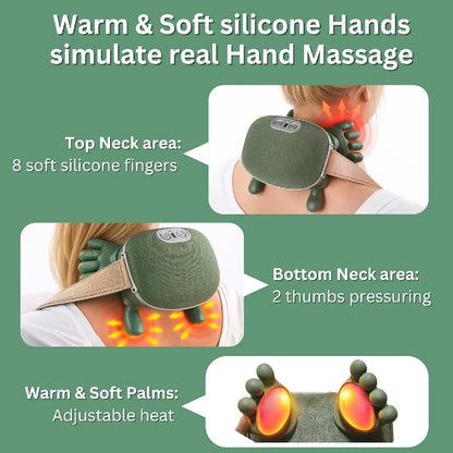 Neck Shoulder Massager with Heat,4D Bionic Fingers Simulate Real Palm Massage,3 Intensities&2 Heat Settings,Relax Muscle Tension