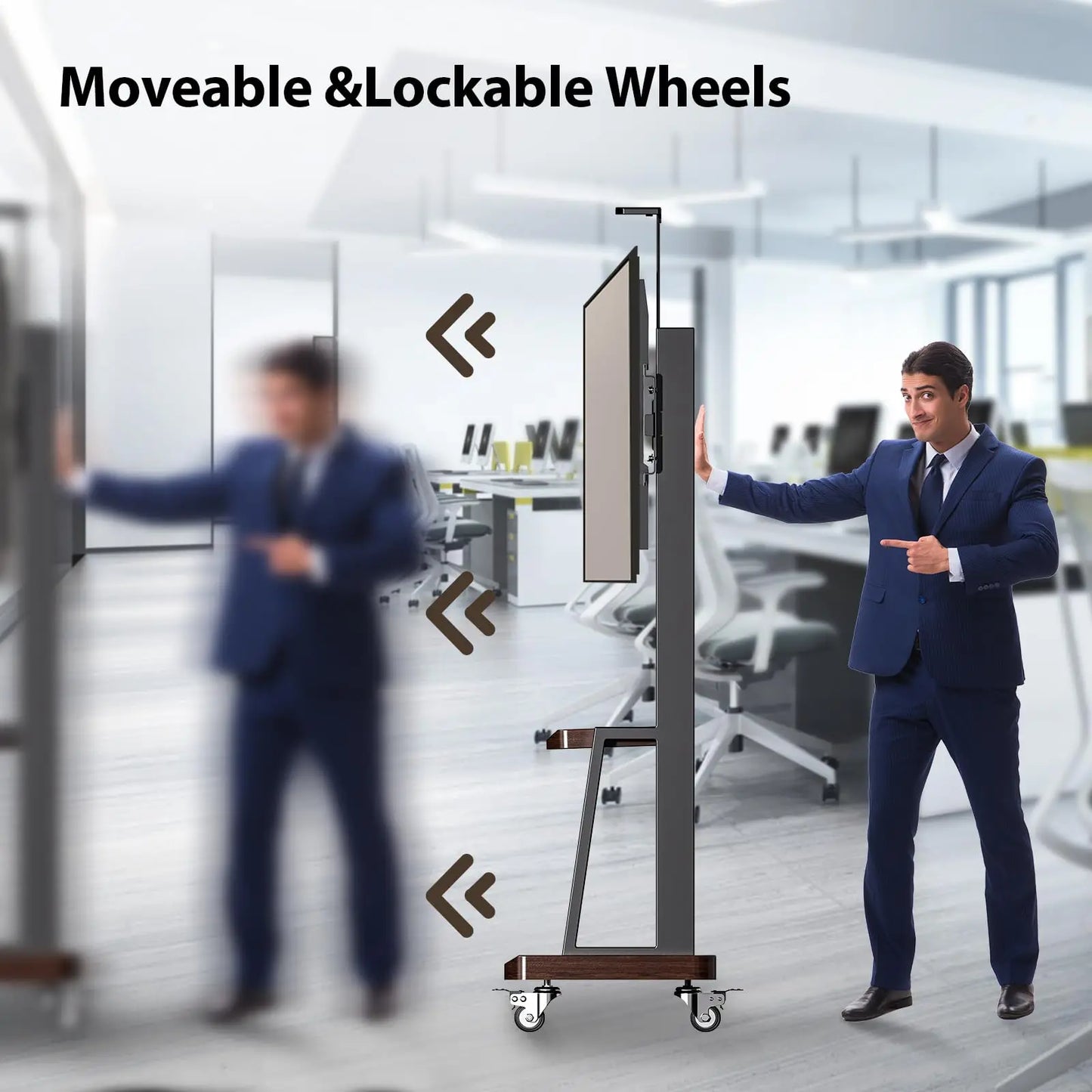 Movable Rolling Floor TV Stand with Shelf Locking Wheel, Mobile TV Cart for 32"-75"  Screens, Height Adjustable VESA 600x400mm