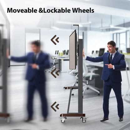Movable Rolling Floor TV Stand with Shelf Locking Wheel, Mobile TV Cart for 32"-75"  Screens, Height Adjustable VESA 600x400mm