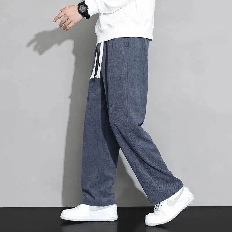 Corduroy Fleece Lined Men's Pants Autumn Winter Style Loose Straight Leg Sports Casual Set Men's Winter Fashion Trousers